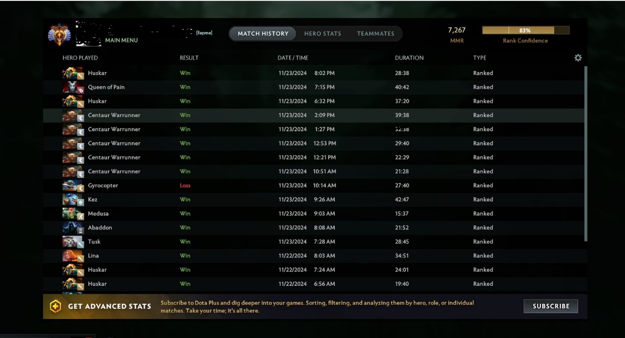 Home 16 Dota 2 Match History - 7267 MMR